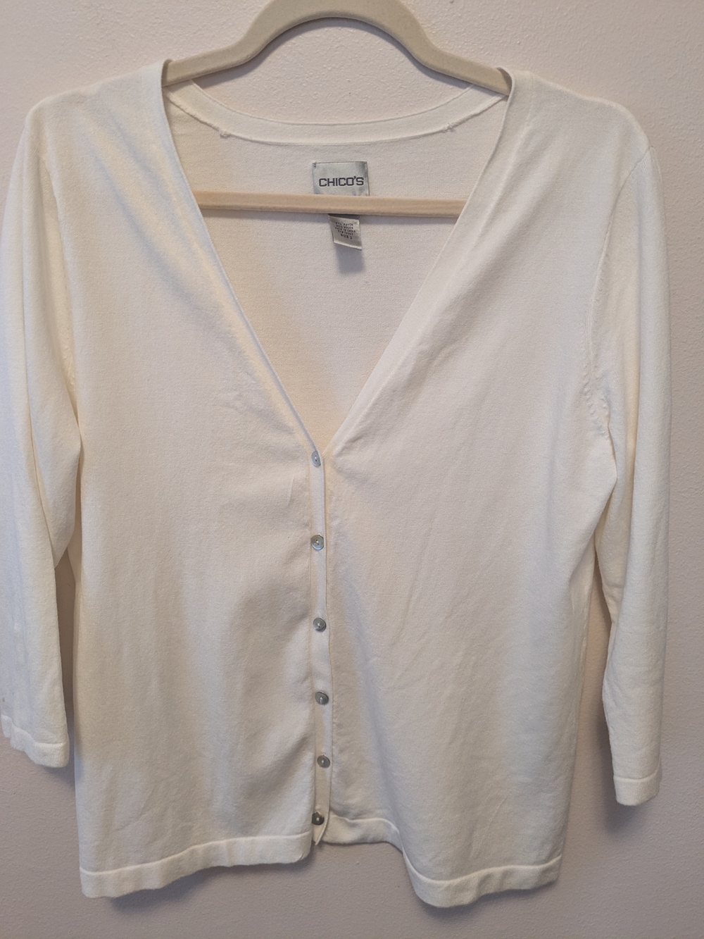 Chico's Ivory Button-Front V-Neck Cardigan